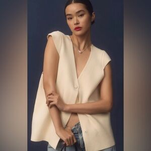 NWT ANTHROPOLOGIE Willa Oversized Sweater cardigan Vest Cream Small